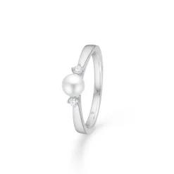 Mads Z 14kt Hvidguld Crown Trinity Pearl Ring 0.08ct W.Si