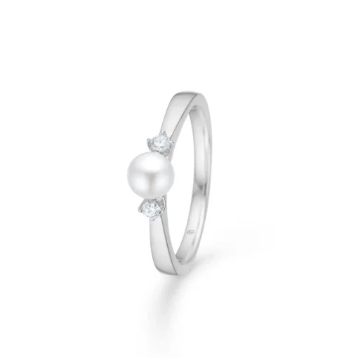 Mads Z 14kt Hvidguld Crown Trinity Pearl Ring 0.08ct W.Si
