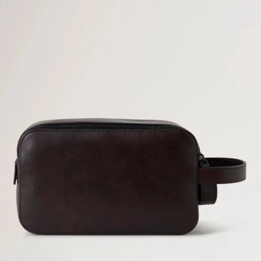 Mulberry Double Zip Wash Case Two Tone Leather Dark Chokolate
