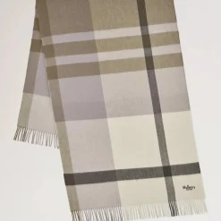 Mulberry Large Check Merino Wool Scarf Eggshell & Olive Merino Wool