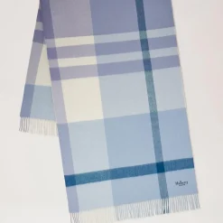 Mulberry Large Check Merino Wool Scarf Poplin Blue-White