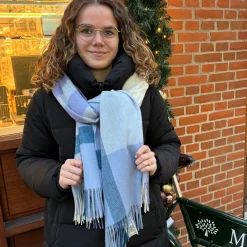Mulberry Large Check Merino Wool Scarf Poplin Blue-White