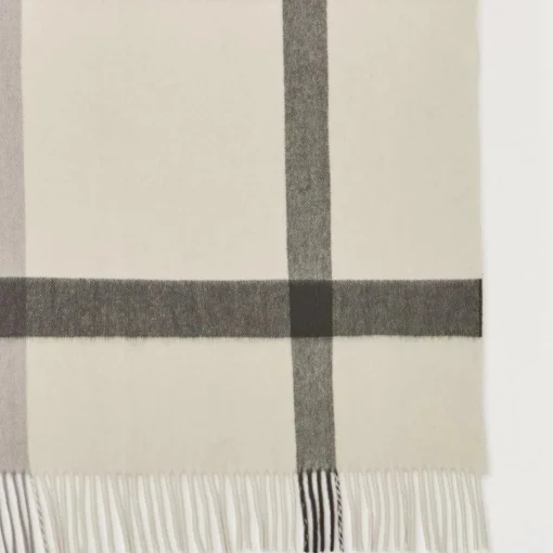 Mulberry Large Check Merino Wool Scarf Eggshell & Olive Merino Wool