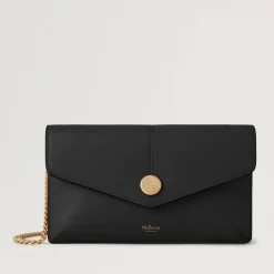 Mulberry Press Stud Pochette on Chain Black Micro Classic Grain