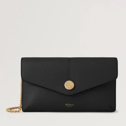 Mulberry Press Stud Pochette on Chain Black Micro Classic Grain