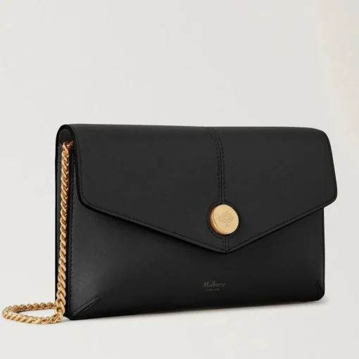 Mulberry Press Stud Pochette on Chain Black Micro Classic Grain