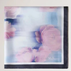 Mulberry Rose & Blue Border Square Scarf