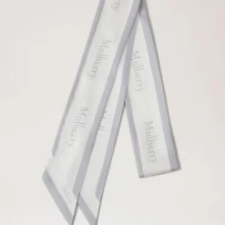 Mulberry Skinny Scarf - Logo Boarder Pale Grey-White Recycled Polyester