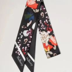 Mulberry Skinny Scarf - Winter Floral Black Recycled Polyester