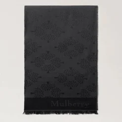 Mulberry Tree Rectangular Scarf Black Cotton Silk Blend