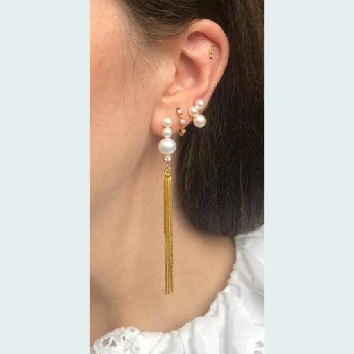 The Earring Shop Baila Perle Ørering Med Kæder - FW2027